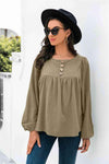 Button Up Balloon Sleeve Blouse Army Green Blouses - Tophatter Daily Deals