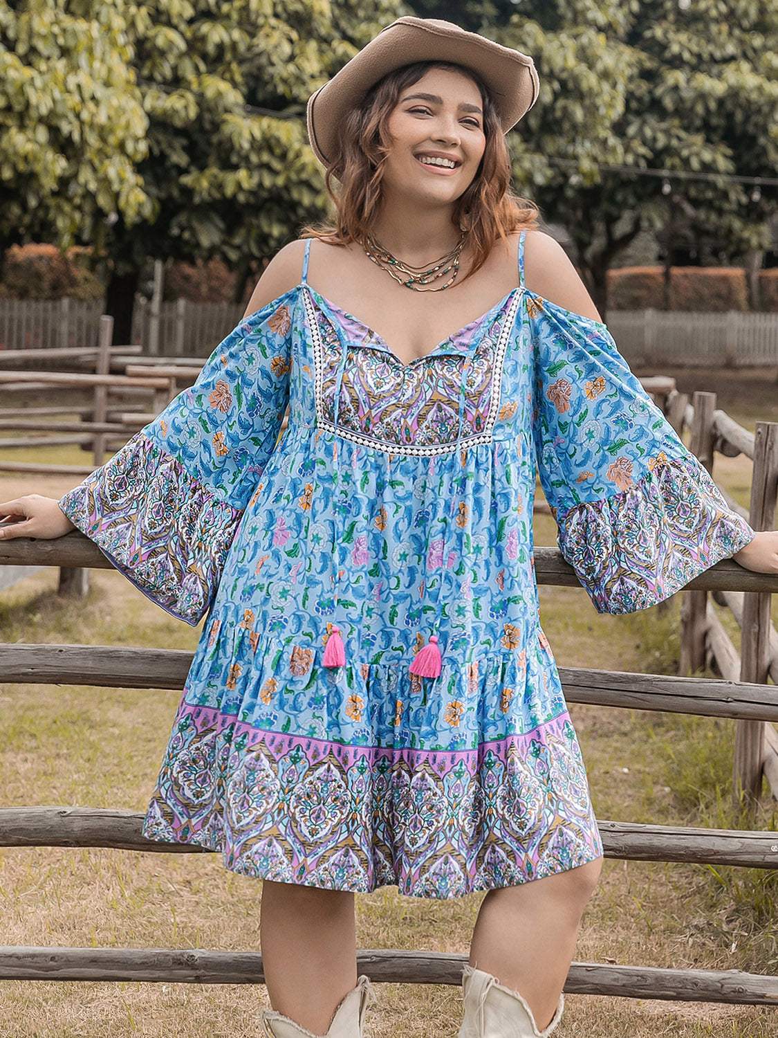 Plus Size Printed Long Sleeve Mini Dress Casual Dresses - Tophatter Daily Deals