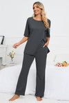 Slit Round Neck Top and Pants Lounge Set Loungewear Sets - Tophatter Daily Deals