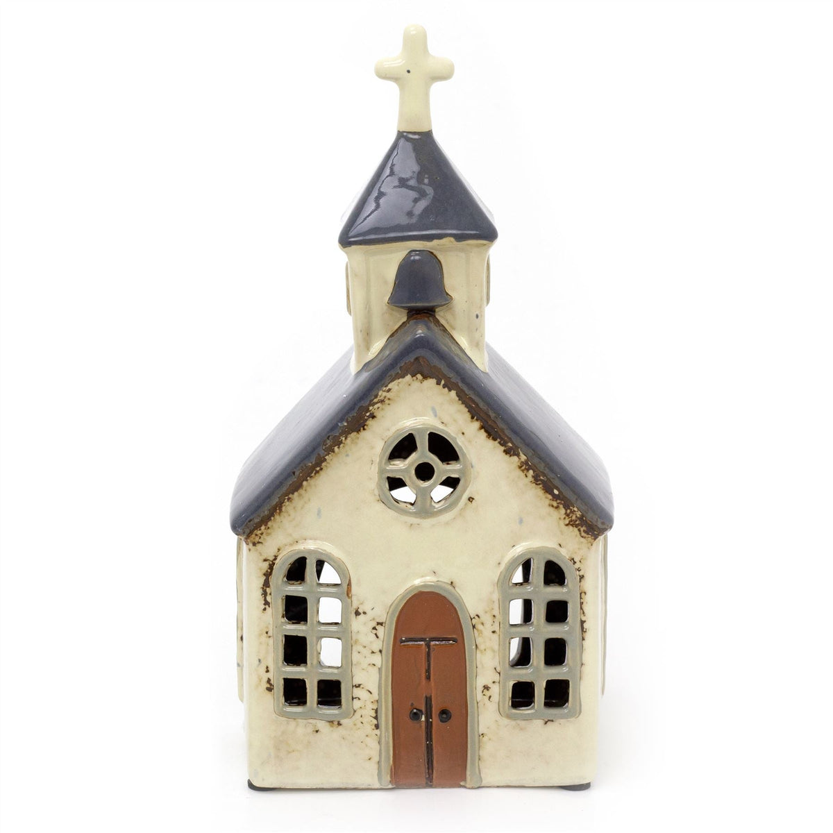 Village Church Tealight Candle Holder | Rustic Pottery Chapel Tea Light Ornament Candle Holder - Tophatter Daily Deals