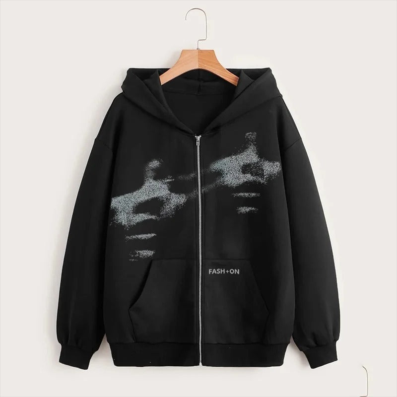 Oversized Unisex Zip Hoodie - Boxy Zip Front, Cotton Black 3D Changing Face Moving Picture Frame - Tophatter Daily Deals