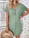 Quarter Button V-Neck Short Sleeve Dress Casual Dresses - Tophatter Daily Deals