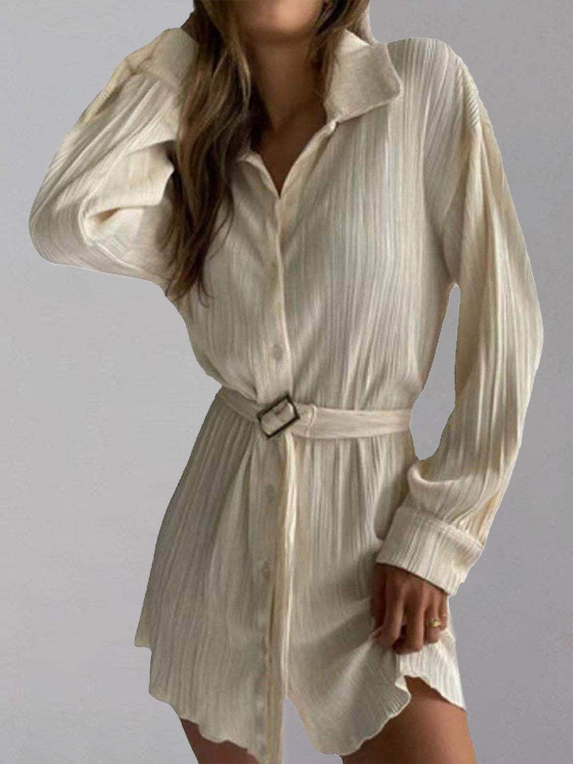 Button Up Dropped Shoulder Shirt Dress Sand Casual Dresses - Tophatter Daily Deals