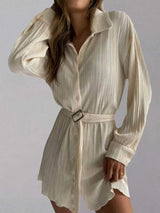Button Up Dropped Shoulder Shirt Dress Sand Casual Dresses - Tophatter Daily Deals