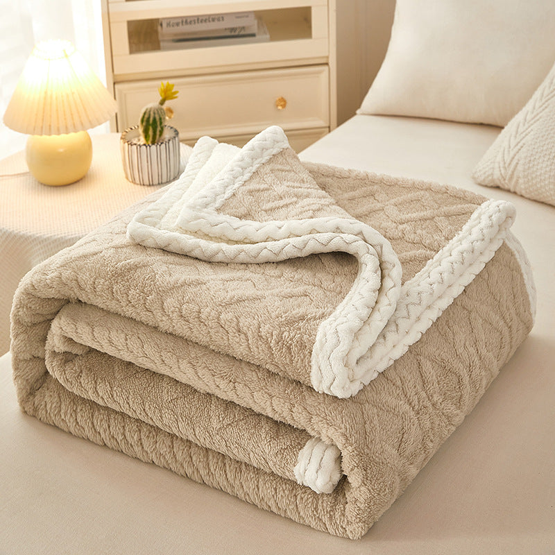Blanket Double Thickened Warm Coral Fleece Sofa Blanket Milk tea 0 - Tophatter Daily Deals