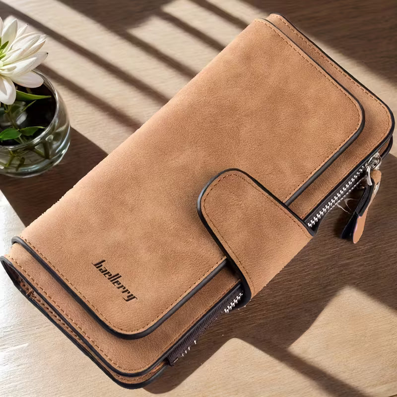 Vintage Faux Leather Long Wallet – Trifold Credit Card Holder with Snap & Zipper Brown Handbags & Wallets - Tophatter Daily Deals
