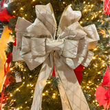 Champagne Gold Tree Top Bow with Long Streamer | Fabric Christmas Tree Topper Tree Decoration - Tophatter Daily Deals