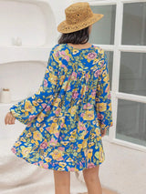 Printed V-Neck Balloon Sleeve Mini Dress Casual Dresses - Tophatter Daily Deals