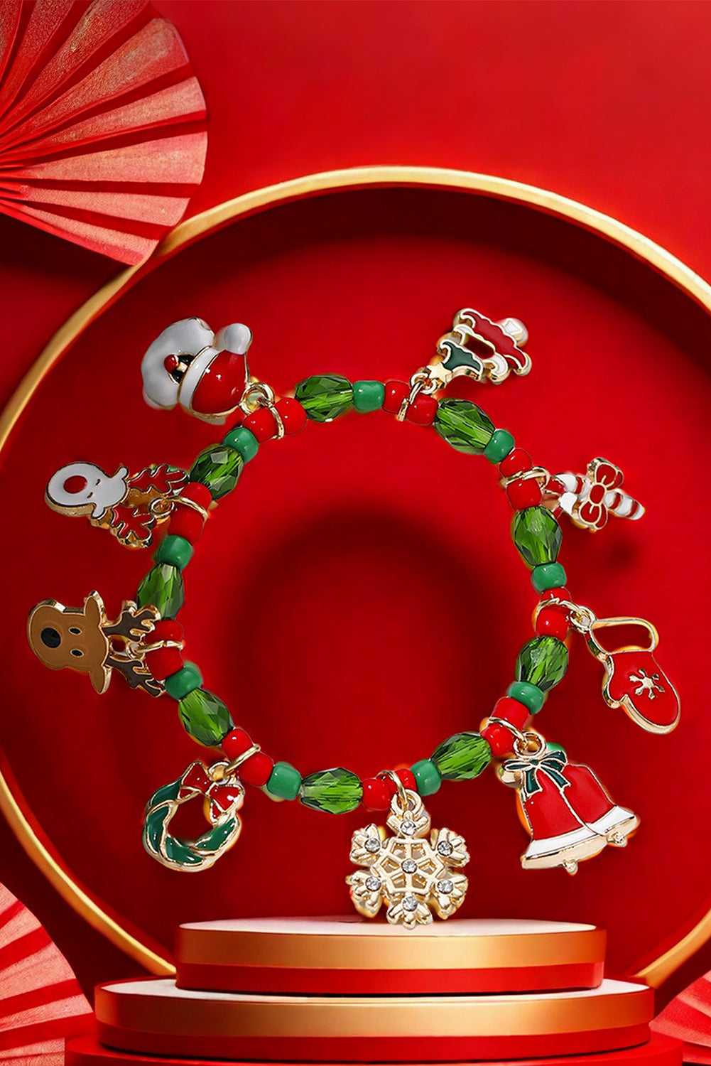 Fiery Red Christmas Pattern Pendant Beaded Bracelet Bracelets - Tophatter Daily Deals