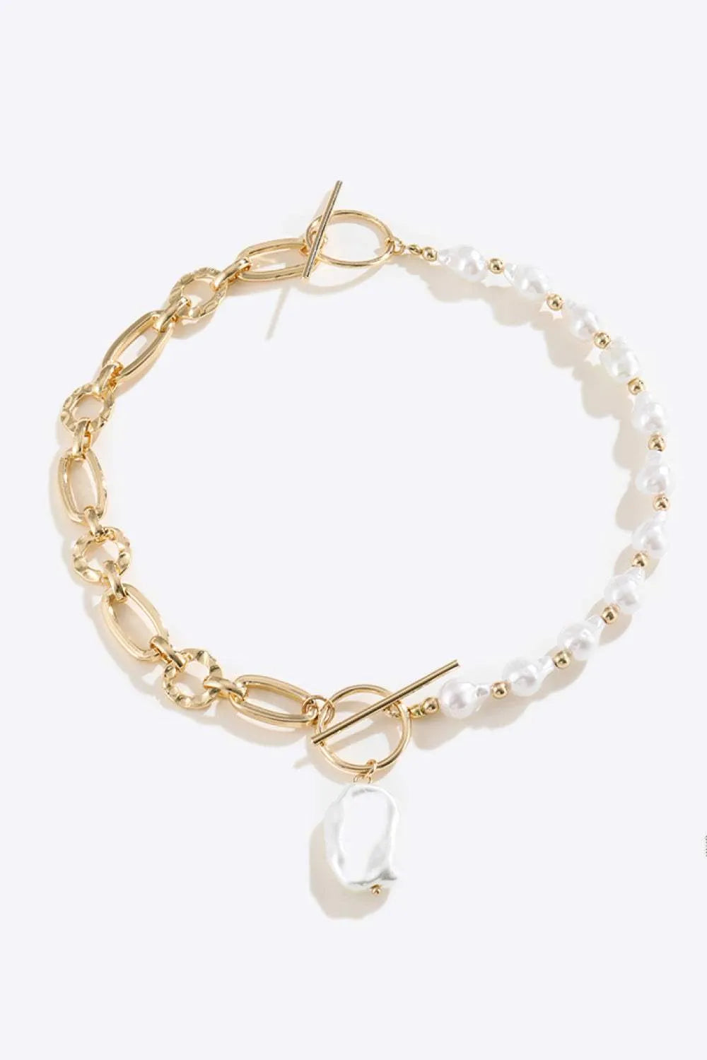 Half Pearl Half Chain Toggle Clasp Necklace Gold One Size Necklaces - Tophatter Daily Deals
