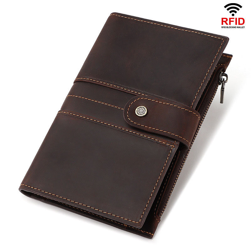 Men Genuine Leather RFID Anti-theft Passport Case Clutch Purse Hand Carry Card Holder Wallet Sorrel Leather Wallet Men Bags - Tophatter Daily Deals