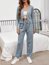 Button Front Long Sleeve Top and Pants Lounge Set Misty Blue Loungewear Sets - Tophatter Daily Deals