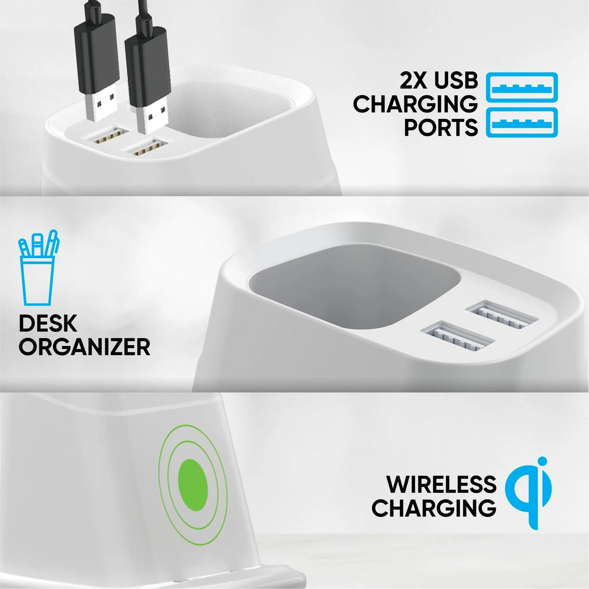 Wireless Charging Stand with Dual USB Charger & Desk Organizer Phone Chargers - Tophatter Daily Deals