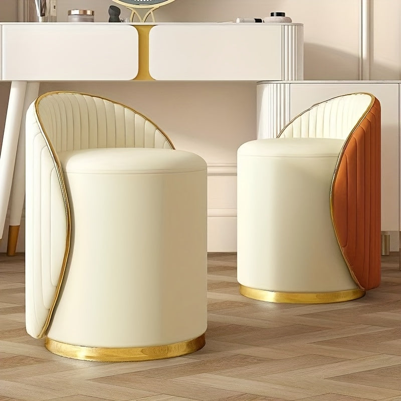 Vanity Stool Swivel Beige High Backrest Round Seat Folding Chairs & Stools - Tophatter Daily Deals
