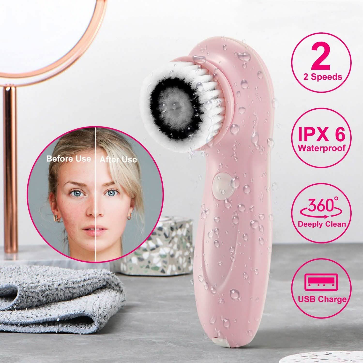 Facial Cleansing Brush IPX6 Waterproof 2 Speed Face Brush Beauty & Personal Care - Tophatter Daily Deals