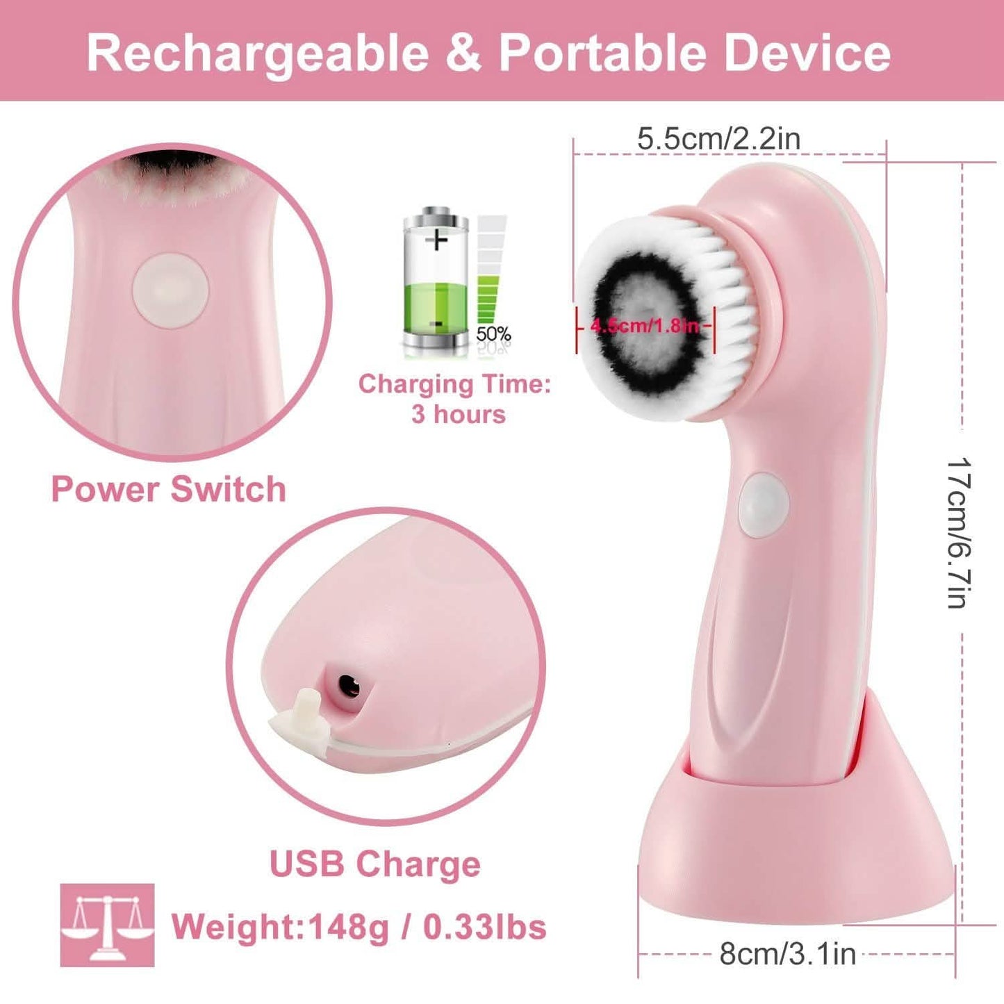 Facial Cleansing Brush IPX6 Waterproof 2 Speed Face Brush Beauty & Personal Care - Tophatter Daily Deals