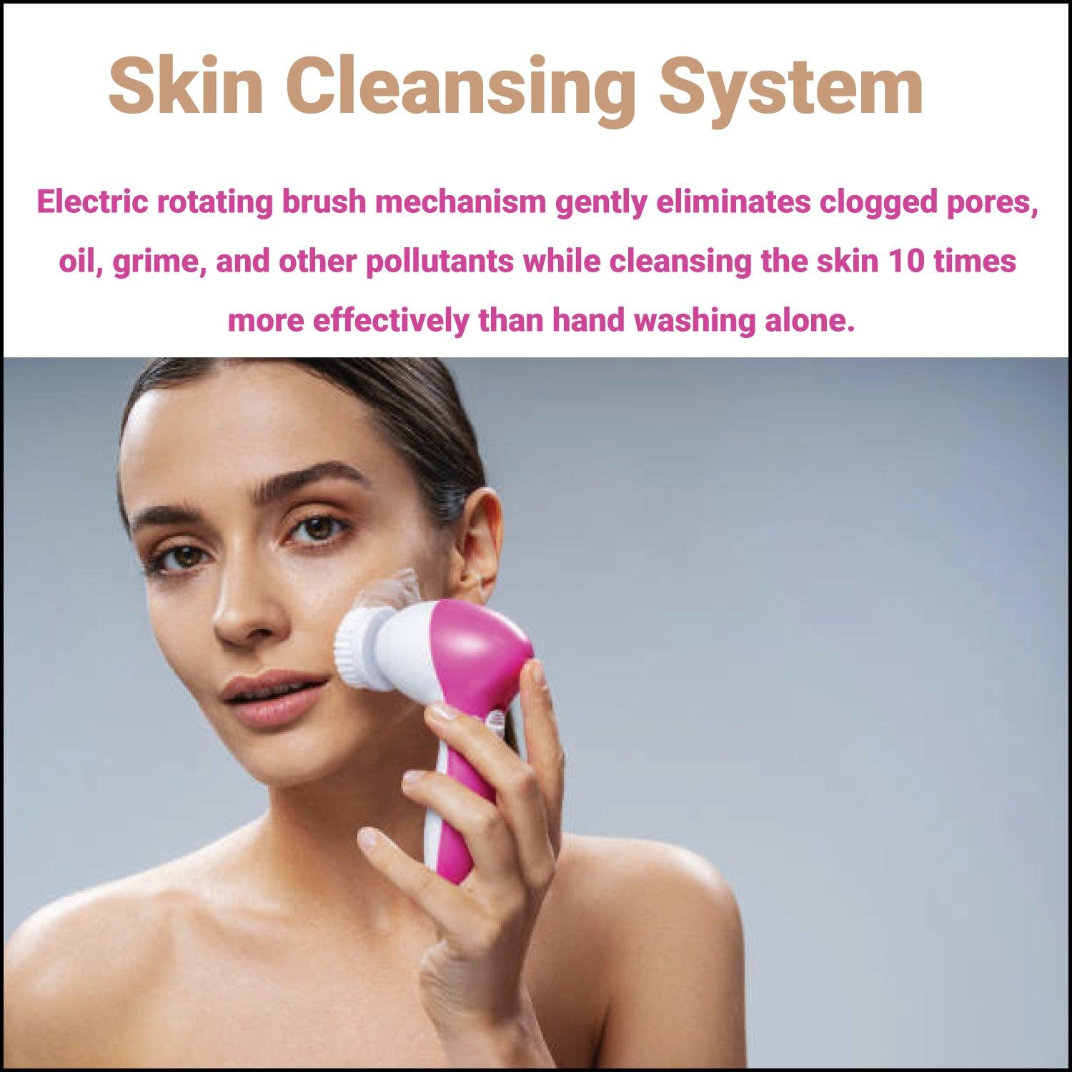 Facial Cleansing Brush - 5 in 1 Electric Facial Cleaner Wash Face Brusher Hand Skin Exfoliation Massager Personal Care - Tophatter Daily Deals