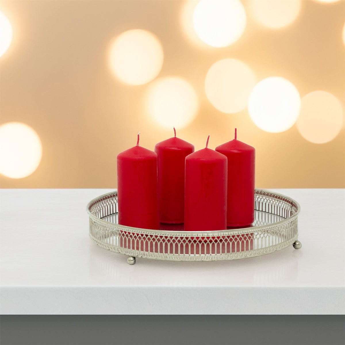 Set of 4 Red Pillar Candles | Unscented Wax Candles for Home & Events - 5x10cm Candle - Tophatter Daily Deals