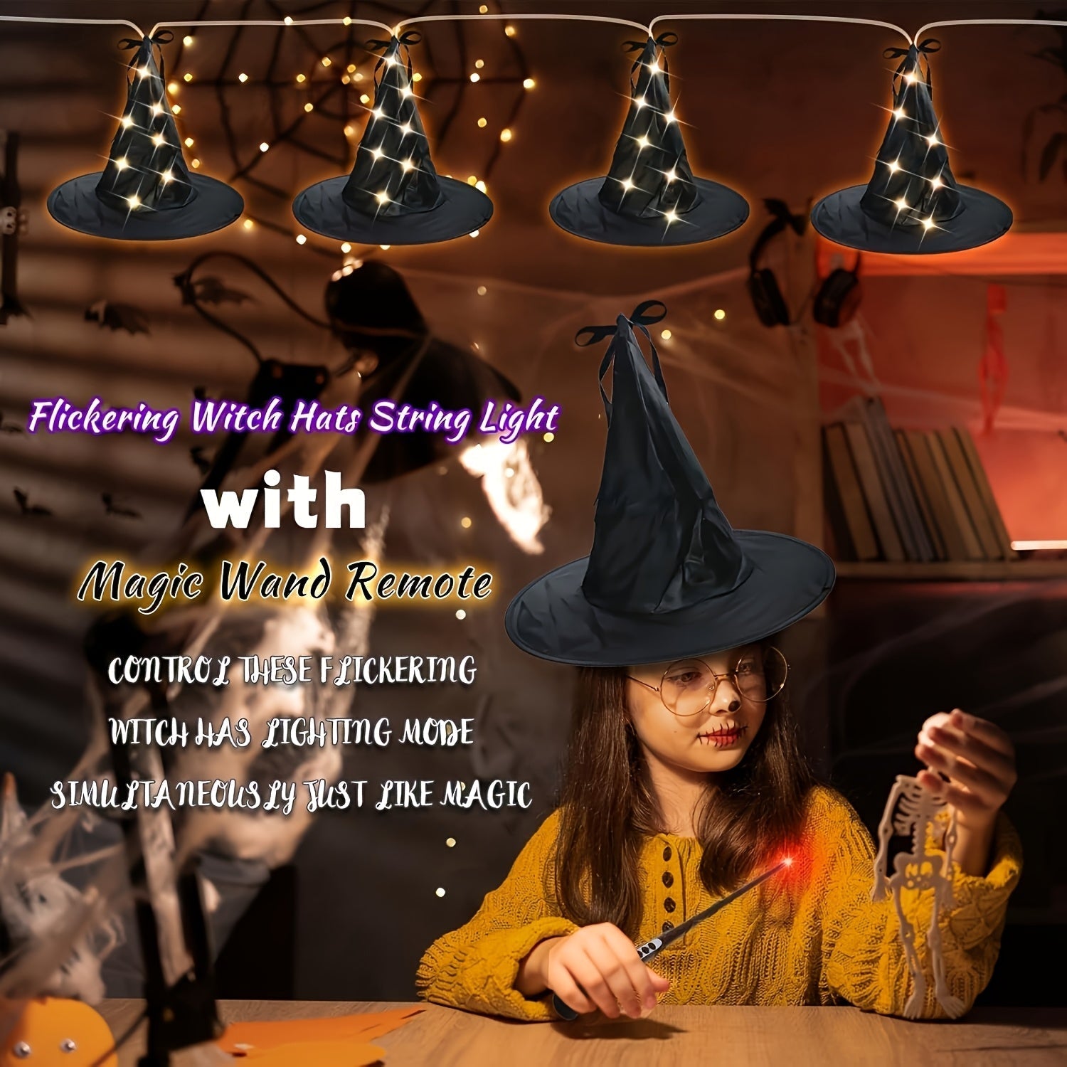 Glowing Hanging Witch Hats with Remote (8 Pack) Halloween - Tophatter Daily Deals