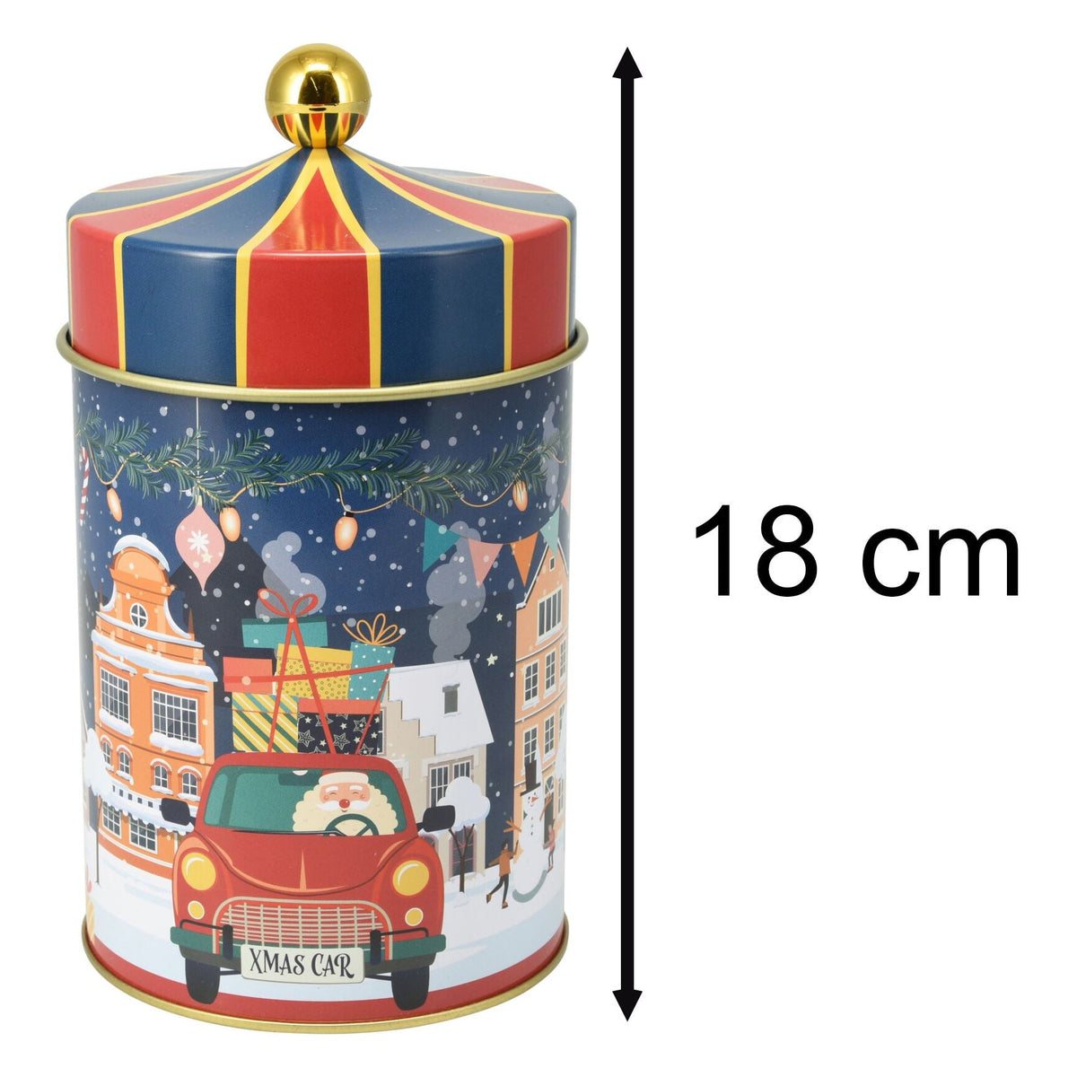 Round Christmas Storage Tin | Festive Carousel Cookie Biscuit Tin - 18cm Tin - Tophatter Daily Deals