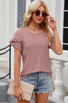 Eyelet Round Neck Petal Sleeve T-Shirt Pale Blush Women's T-Shirts - Tophatter Daily Deals