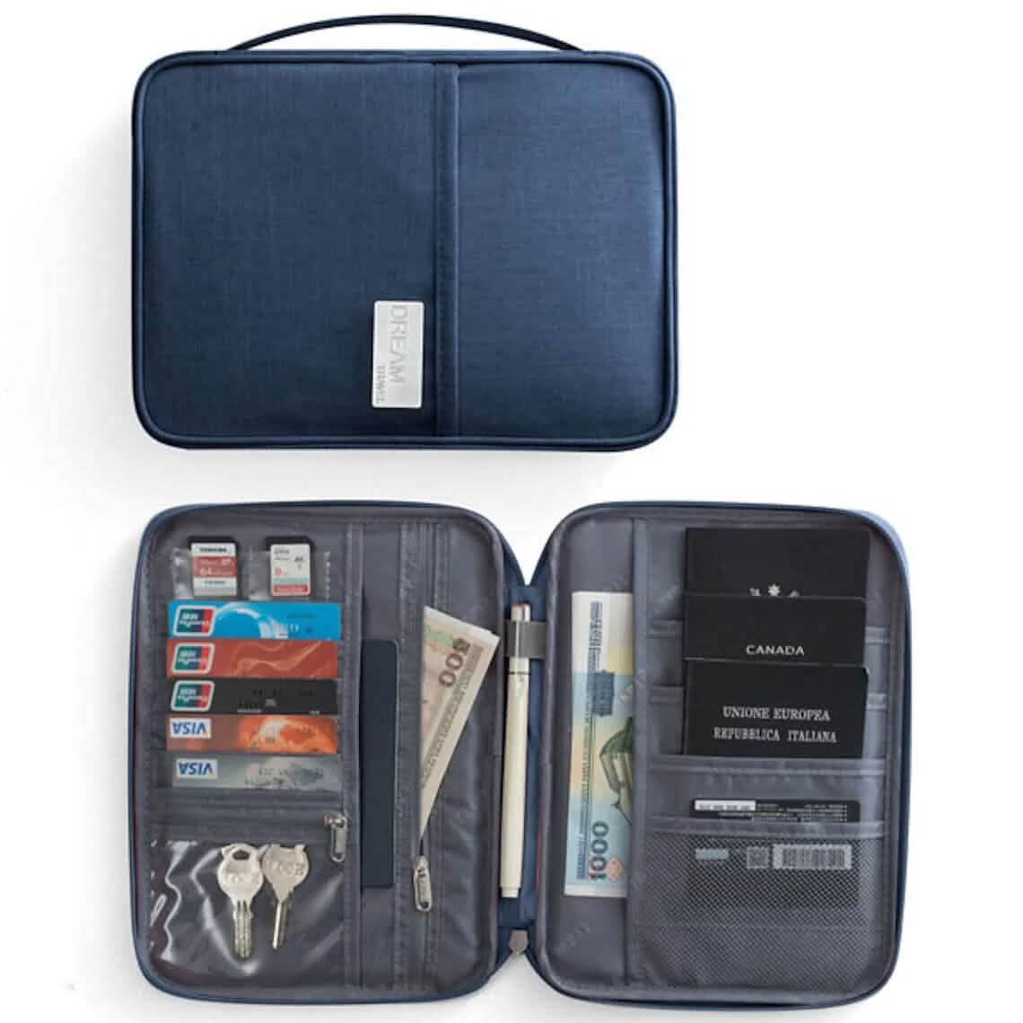 Family Travel Document Organizer Capacious Passport Holder Wallet Dark Blue Handbags & Wallets - Tophatter Daily Deals