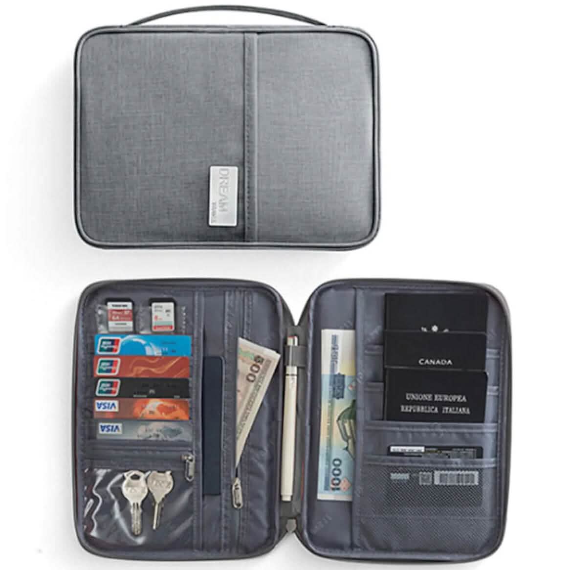 Family Travel Document Organizer Capacious Passport Holder Wallet Gray Handbags & Wallets - Tophatter Daily Deals