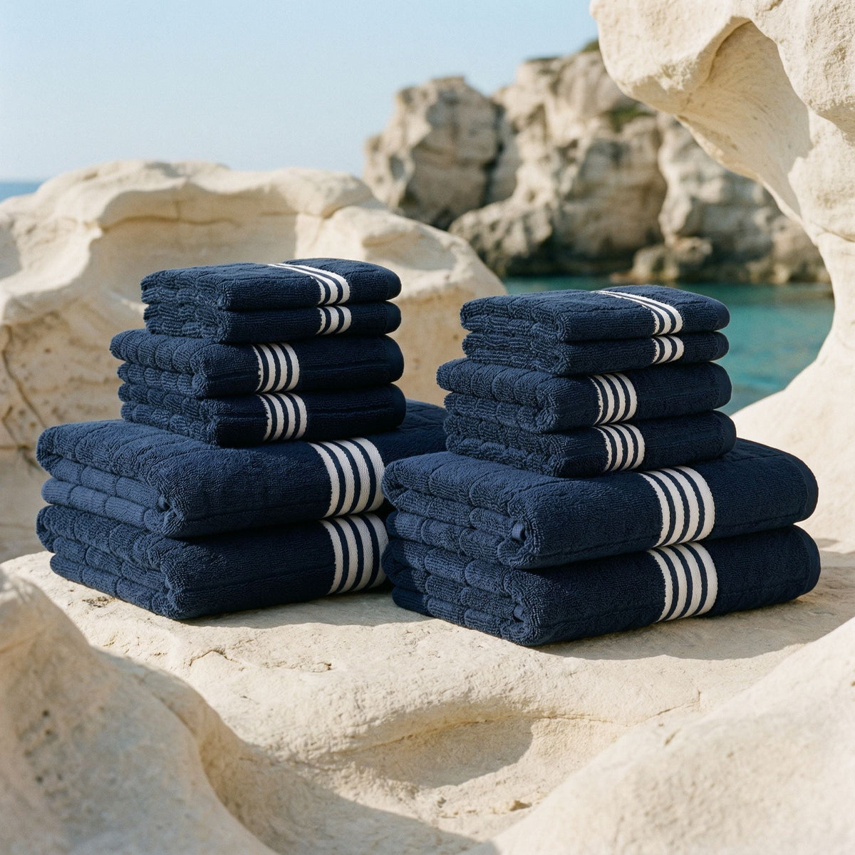 Nautilus Australian Cotton Towels Navy & White Family Set (Set of 12 with Bath Towels) Bath - Tophatter Daily Deals