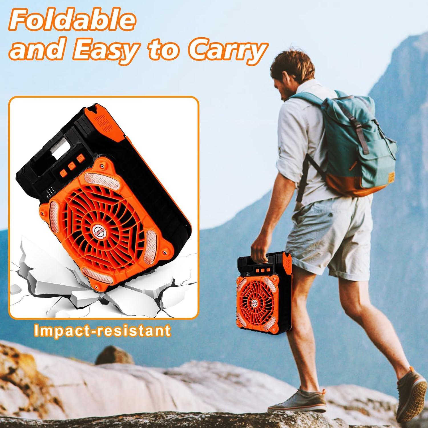 Rechargeable Camping Fan - 20000Mah Solar Powered Portable Fan with LED Lantern, 3 Speeds Cord Sports & Outdoor - Tophatter Daily Deals
