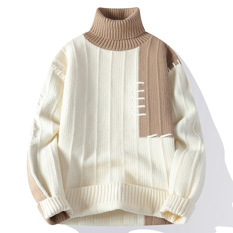 Fashion Autumn Winter Warm Pullover High Collar Sweater Beige Men's Clothing - Tophatter Daily Deals