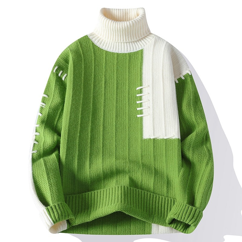 Fashion Autumn Winter Warm Pullover High Collar Sweater Apple Green Men's Clothing - Tophatter Daily Deals