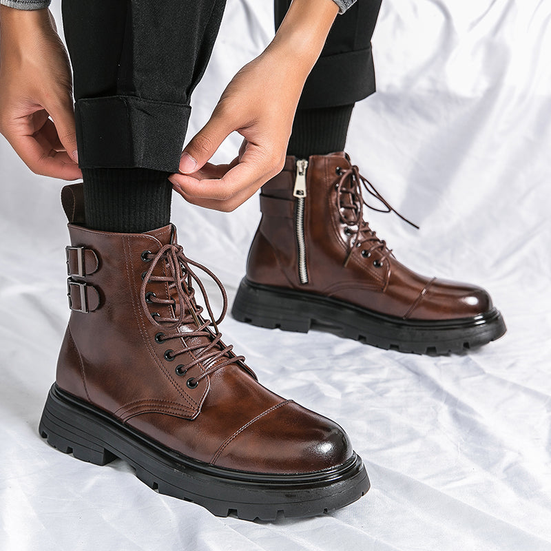 Fashion Brown Leather Men's High Boots BOOTS - Tophatter Daily Deals