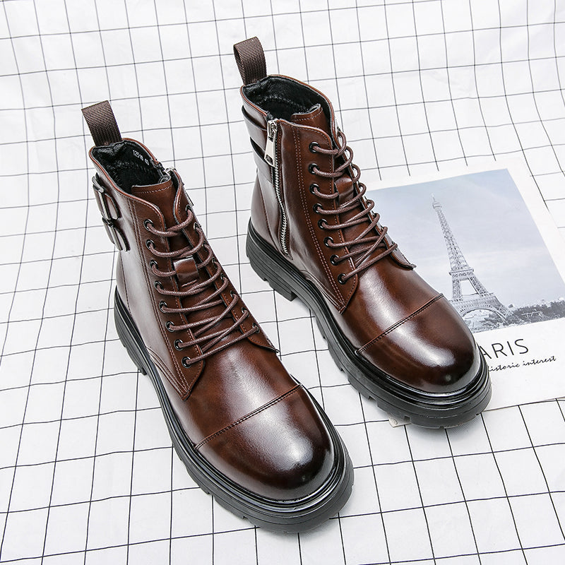Fashion Brown Leather Men's High Boots BOOTS - Tophatter Daily Deals