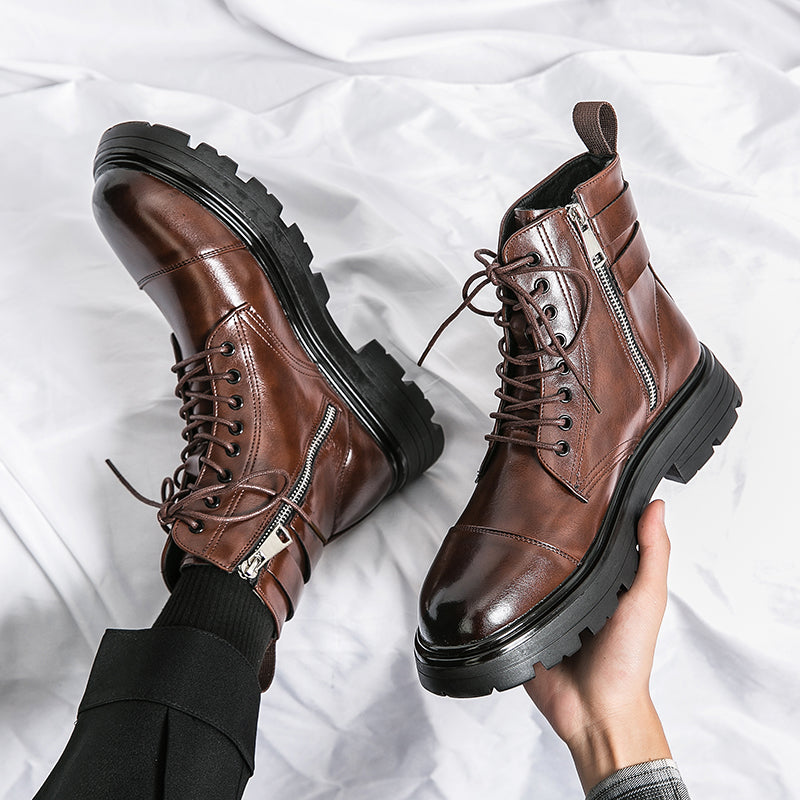 Fashion Brown Leather Men's High Boots BOOTS - Tophatter Daily Deals