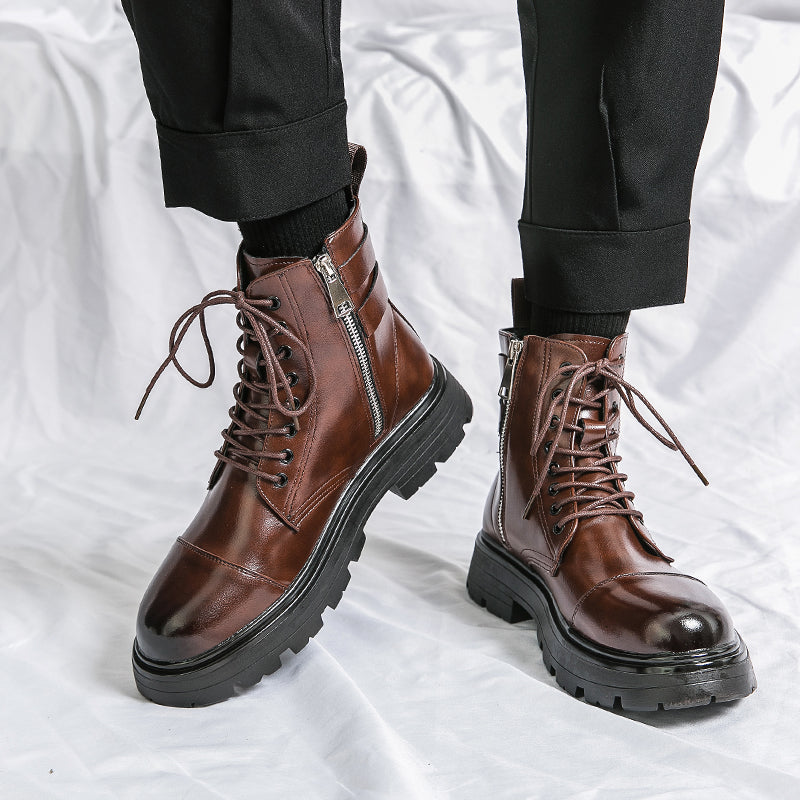 Fashion Brown Leather Men's High Boots BOOTS - Tophatter Daily Deals