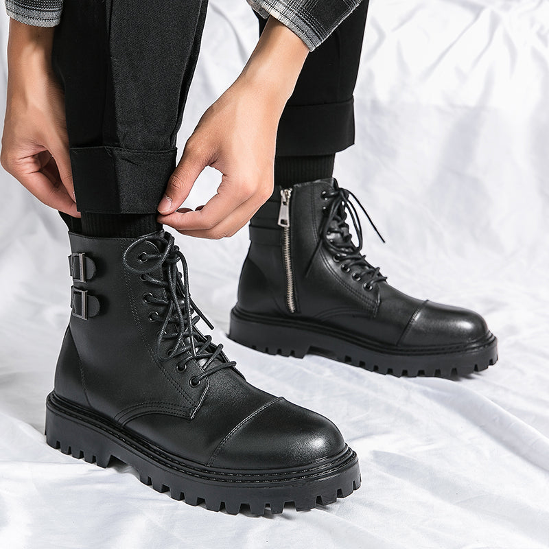 Fashion Brown Leather Men's High Boots BOOTS - Tophatter Daily Deals