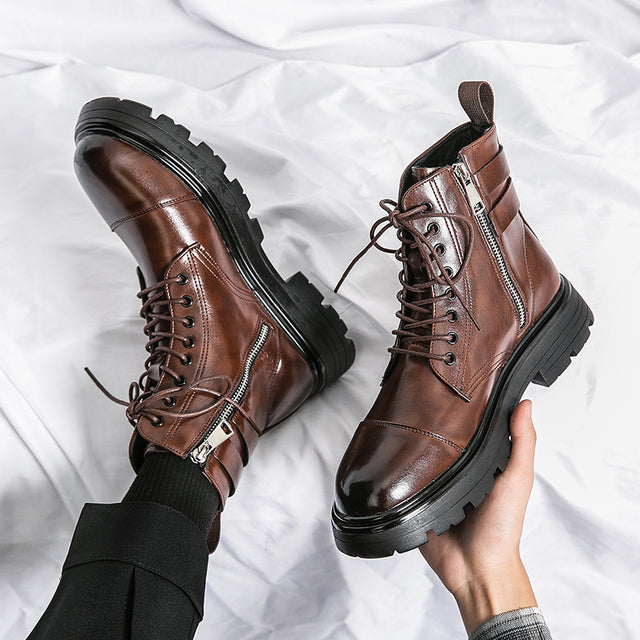 Fashion Brown Leather Men's High Boots Brown BOOTS - Tophatter Daily Deals