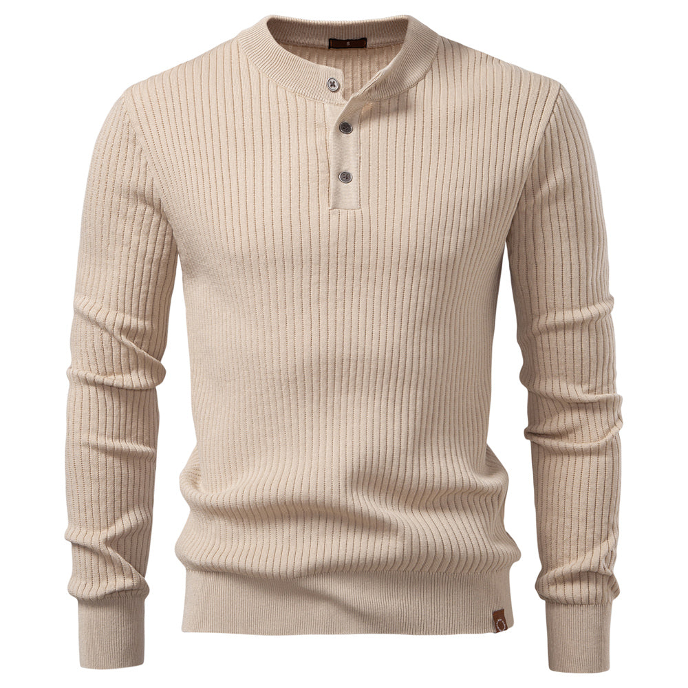 Fashion Knit Slim Fit Polo Sweater Henry Collar Colthing Apricot Men's Clothing - Tophatter Daily Deals
