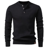 Fashion Knit Slim Fit Polo Sweater Henry Collar Colthing Black Men's Clothing - Tophatter Daily Deals