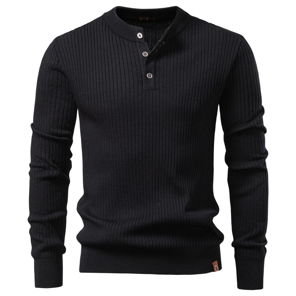 Fashion Knit Slim Fit Polo Sweater Henry Collar Colthing Black Men's Clothing - Tophatter Daily Deals