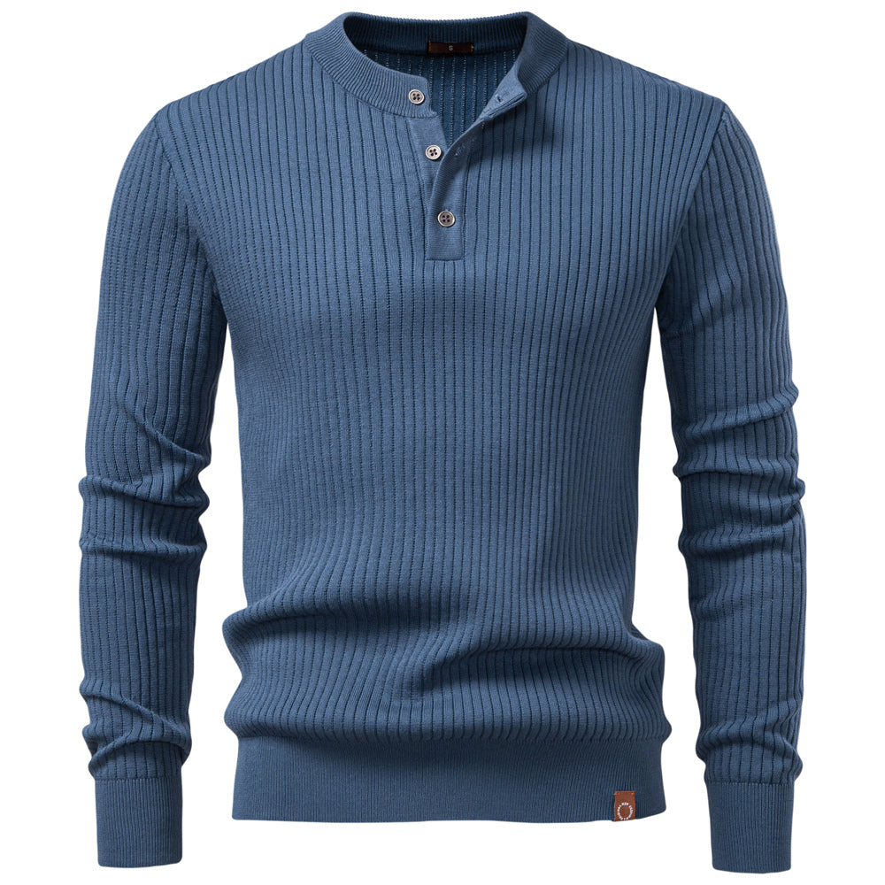 Fashion Knit Slim Fit Polo Sweater Henry Collar Colthing Blue Men's Clothing - Tophatter Daily Deals