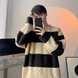 Fashion Knit Sweater O-Neck Patchwork Striped Tops Men's Clothing - Tophatter Daily Deals