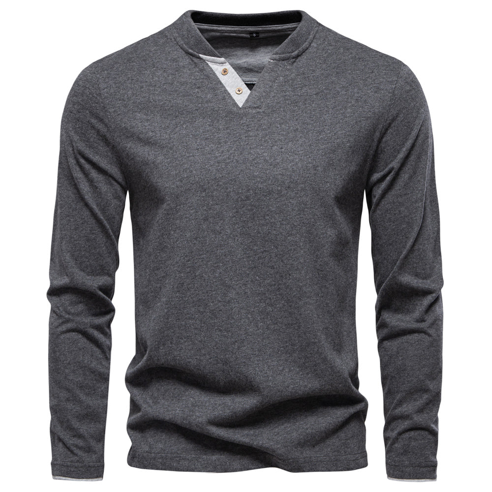 Fashion Long Sleeve Cotton Men T Shirts Dark Grey Men's Clothing - Tophatter Daily Deals
