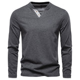 Fashion Long Sleeve Cotton Men T Shirts Dark Grey Men's Clothing - Tophatter Daily Deals