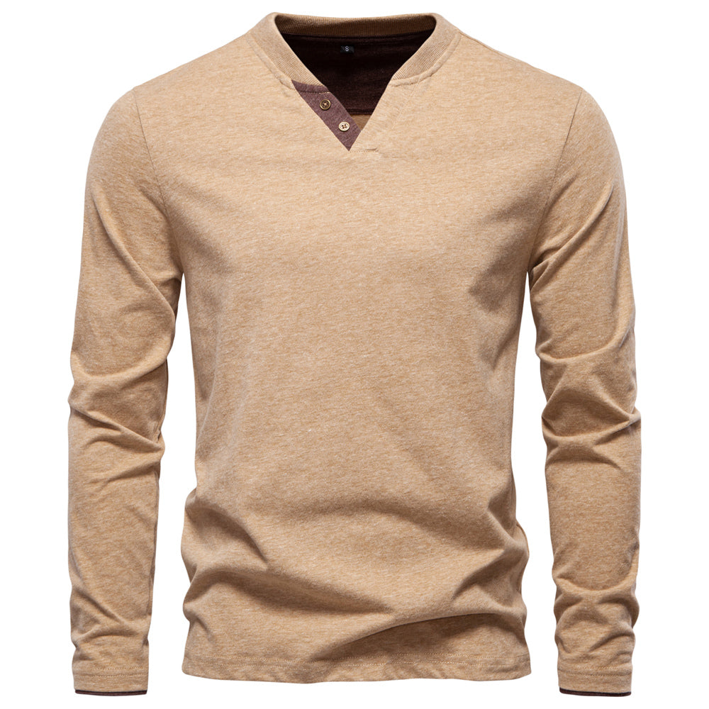 Fashion Long Sleeve Cotton Men T Shirts Khaki Men's Clothing - Tophatter Daily Deals