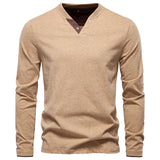 Fashion Long Sleeve Cotton Men T Shirts Khaki Men's Clothing - Tophatter Daily Deals