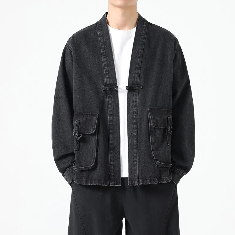 Fashion Men Denim Jacket Cotton Cardigan Coat Black Jacket - Tophatter Daily Deals