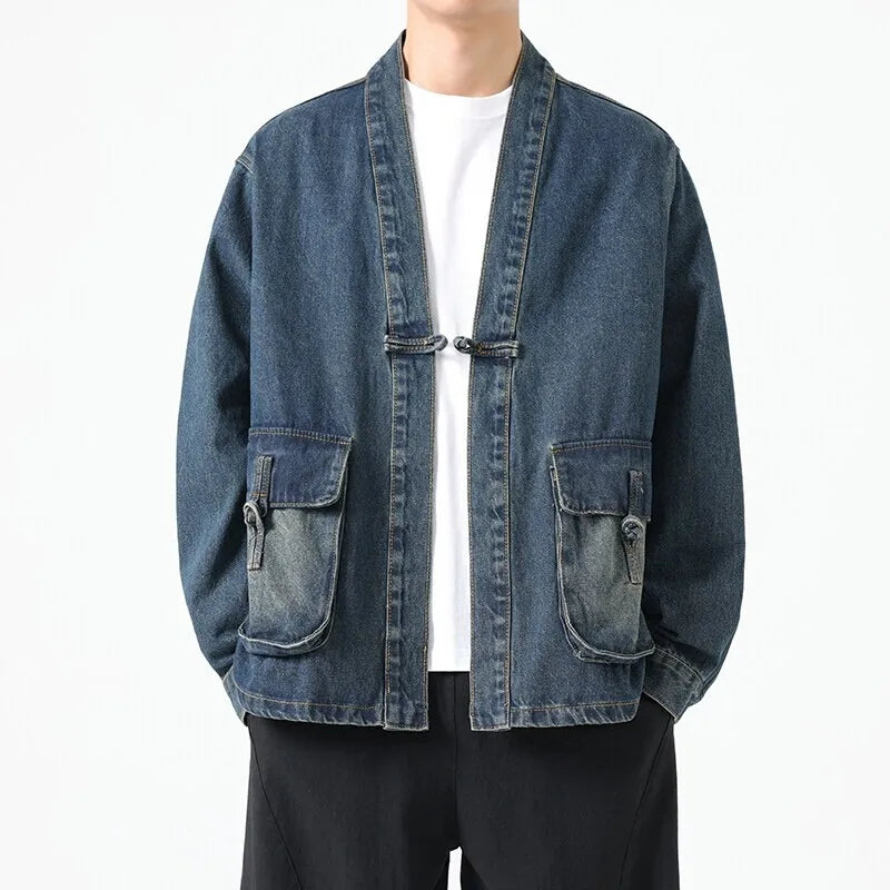 Fashion Men Denim Jacket Cotton Cardigan Coat Blue Jacket - Tophatter Daily Deals