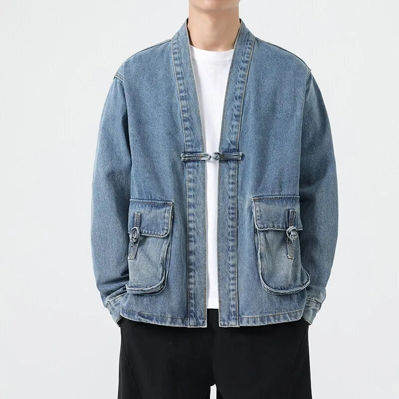 Fashion Men Denim Jacket Cotton Cardigan Coat Light Blue Jacket - Tophatter Daily Deals