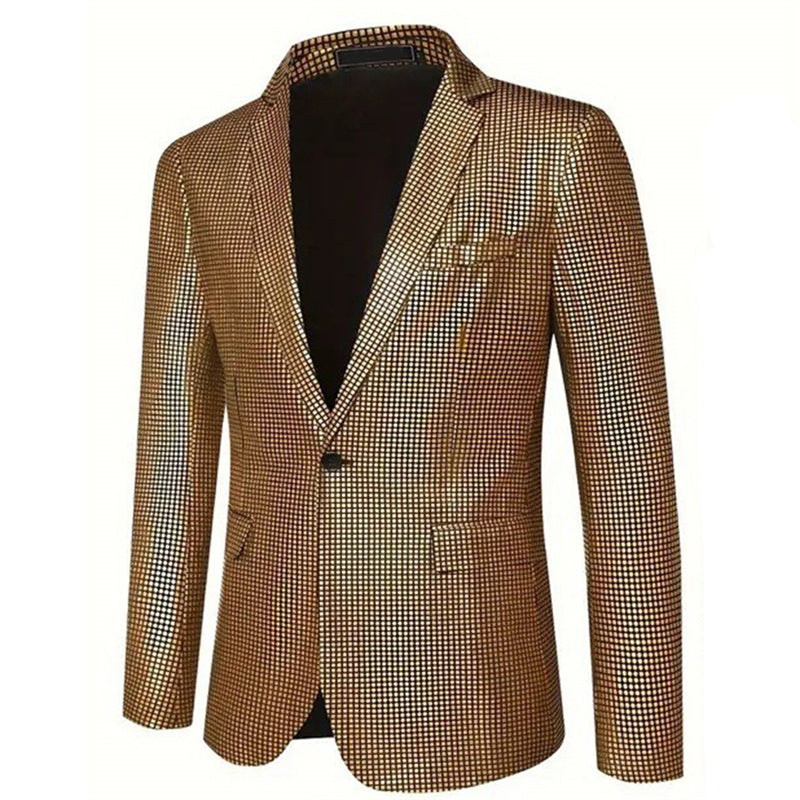 Fashion Men Luxury Plaid Suit Small Stretch Loose Jacket Gold Men Blazer - Tophatter Daily Deals